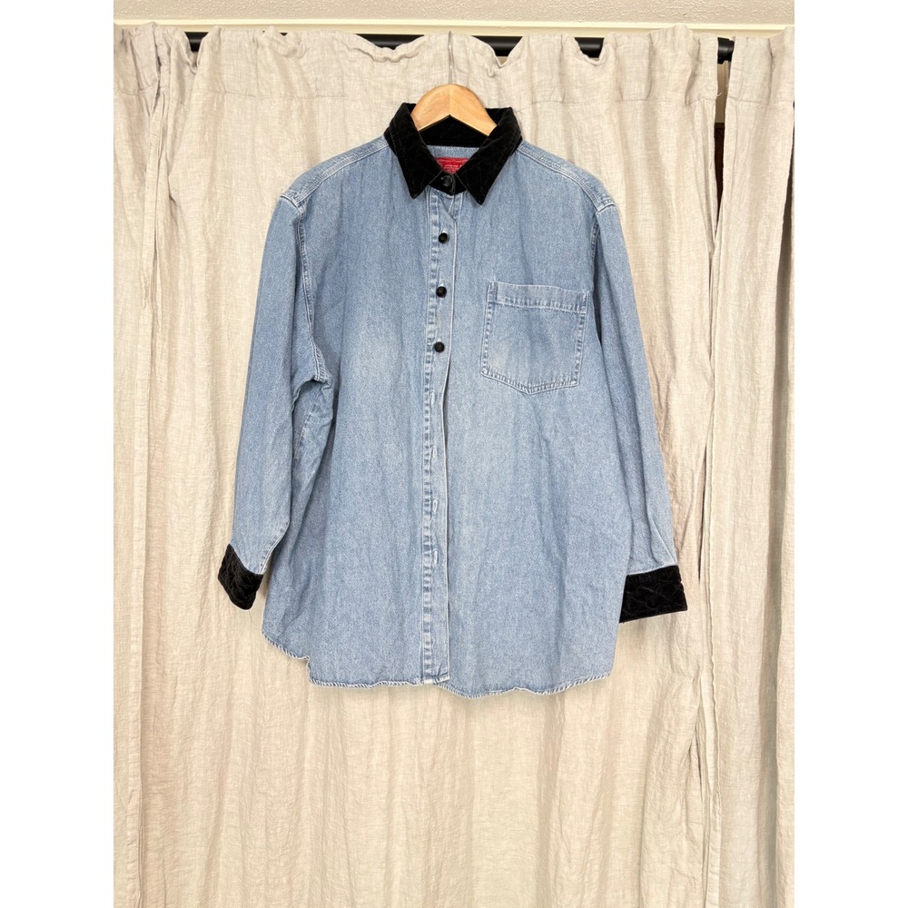 Venezia‎ Jeans Denim Shirt Womens 18/20 Light Wash Corduroy Collar Cuffs Vintage